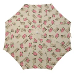 Retro Dog Floral Pattern Ecru Straight Umbrellas