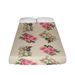 Retro Dog Floral Pattern Ecru Fitted Sheet (full/ Double Size)