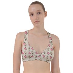 Retro Dog Floral Pattern Ecru Sweetheart Sports Bra