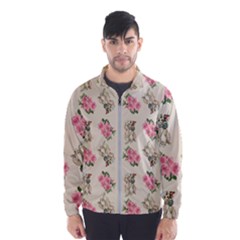 Retro Dog Floral Pattern Ecru Windbreaker (men)