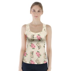 Retro Dog Floral Pattern Ecru Racer Back Sports Top