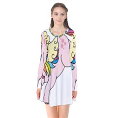 Unicorn Arociris Raimbow Magic Long Sleeve V-neck Flare Dress