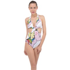 Unicorn Arociris Raimbow Magic Halter Front Plunge Swimsuit