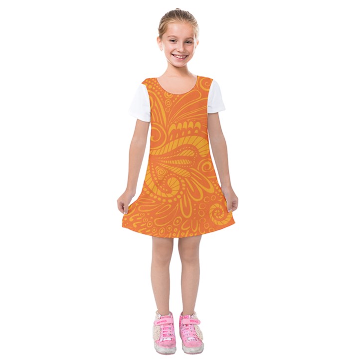 Pop Orange Kids  Short Sleeve Velvet Dress