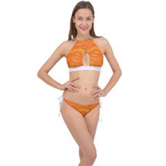 Pop Orange Cross Front Halter Bikini Set by ArtByAmyMinori