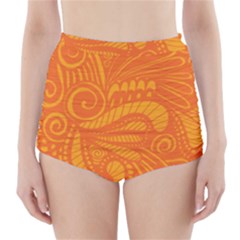Pop Orange High-waisted Bikini Bottoms by ArtByAmyMinori