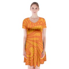 Pop Orange Short Sleeve V-neck Flare Dress by ArtByAmyMinori