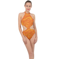 Pop Orange Halter Side Cut Swimsuit by ArtByAmyMinori