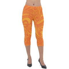 Pop Orange Lightweight Velour Capri Leggings  by ArtByAmyMinori