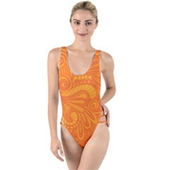 Pop Orange High Leg Strappy Swimsuit