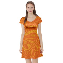 Pop Orange Short Sleeve Skater Dress by ArtByAmyMinori