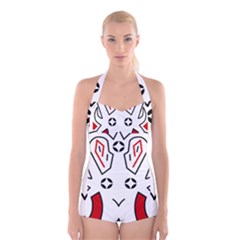 Traditional Art Torajan Pattern Boyleg Halter Swimsuit 