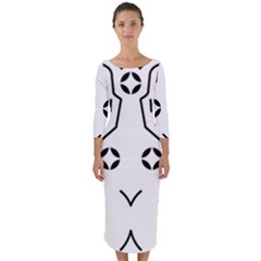 Traditional Art Torajan Pattern Quarter Sleeve Midi Bodycon Dress