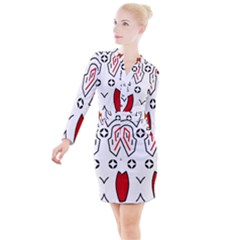 Traditional Art Torajan Pattern Button Long Sleeve Dress