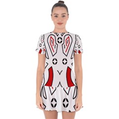 Traditional Art Torajan Pattern Drop Hem Mini Chiffon Dress