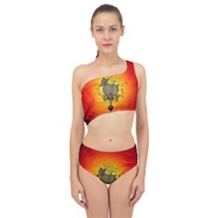 Wonderful Heart With Butterflies And Floral Elements Spliced Up Two Piece Swimsuit