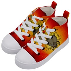 Wonderful Heart With Butterflies And Floral Elements Kid s Mid-top Canvas Sneakers by FantasyWorld7