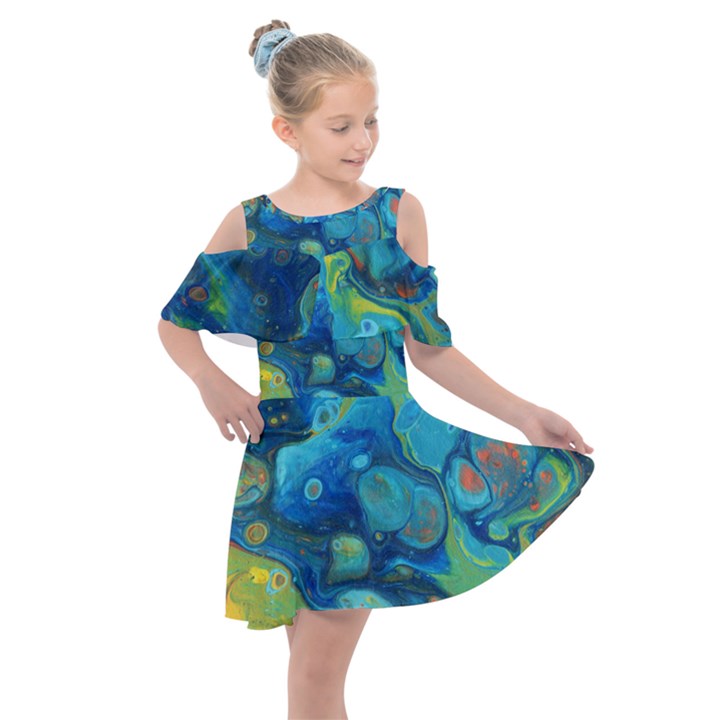 Fire Edge Nebula Kids  Shoulder Cutout Chiffon Dress