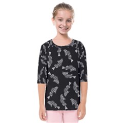 Vintage Fish Skeleton Pattern  Kids  Quarter Sleeve Raglan Tee