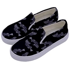 Vintage Fish Skeleton Pattern  Kids  Canvas Slip Ons by Valentinaart