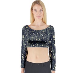 Dark Floral Collage Pattern Long Sleeve Crop Top by dflcprints