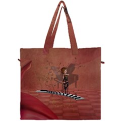 Cute Fairy Dancing On A Piano Canvas Travel Bag by FantasyWorld7