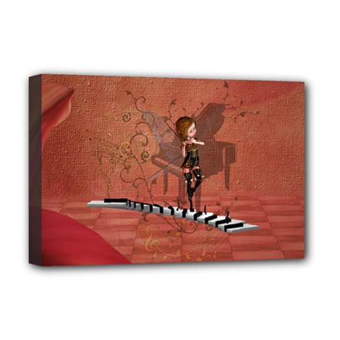 Cute Fairy Dancing On A Piano Deluxe Canvas 18  X 12  (stretched) by FantasyWorld7