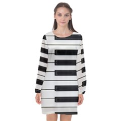 Keybord Piano Long Sleeve Chiffon Shift Dress 