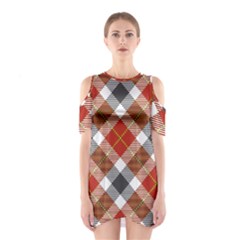 Smart Plaid Warm Colors Shoulder Cutout One Piece Dress by ImpressiveMoments