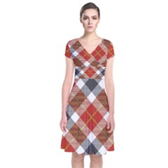 Smart Plaid Warm Colors Short Sleeve Front Wrap Dress by ImpressiveMoments