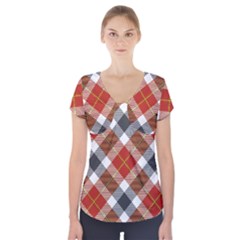 Smart Plaid Warm Colors Short Sleeve Front Detail Top by ImpressiveMoments