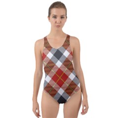 Smart Plaid Warm Colors Cut-out Back One Piece Swimsuit by ImpressiveMoments