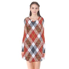 Smart Plaid Warm Colors Long Sleeve V-neck Flare Dress by ImpressiveMoments