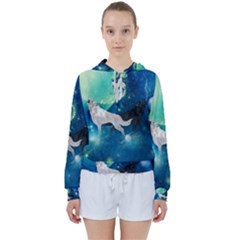 Awesome Black And White Wolf In The Universe Women s Tie Up Sweat