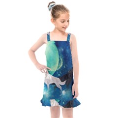 Awesome Black And White Wolf In The Universe Kids  Overall Dress by FantasyWorld7