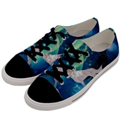 Awesome Black And White Wolf In The Universe Men s Low Top Canvas Sneakers by FantasyWorld7