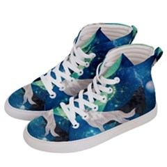 Awesome Black And White Wolf In The Universe Men s Hi-top Skate Sneakers by FantasyWorld7