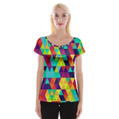 Bright Color Triangles Seamless Abstract Geometric Background Cap Sleeve Top