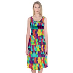 Bright Color Triangles Seamless Abstract Geometric Background Midi Sleeveless Dress