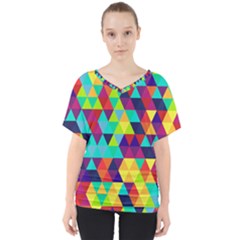 Bright Color Triangles Seamless Abstract Geometric Background V-neck Dolman Drape Top