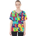 Bright Color Triangles Seamless Abstract Geometric Background V-Neck Dolman Drape Top View1