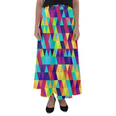 Bright Color Triangles Seamless Abstract Geometric Background Flared Maxi Skirt