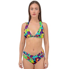 Bright Color Triangles Seamless Abstract Geometric Background Double Strap Halter Bikini Set