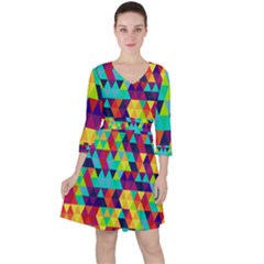 Bright Color Triangles Seamless Abstract Geometric Background Ruffle Dress