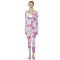 Beauty Flower Floral Pink Long Sleeve Catsuit