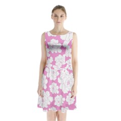 Beauty Flower Floral Pink Sleeveless Waist Tie Chiffon Dress