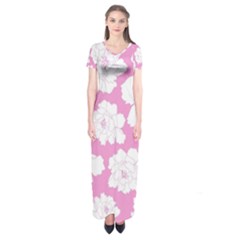 Beauty Flower Floral Pink Short Sleeve Maxi Dress