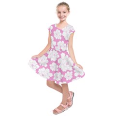 Beauty Flower Floral Pink Kids  Short Sleeve Dress