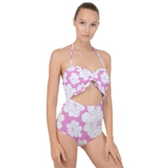 Beauty Flower Floral Pink Scallop Top Cut Out Swimsuit by Alisyart
