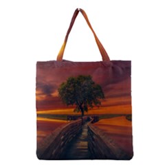 Wonderful Fantasy Sunset Wallpaper Tree Grocery Tote Bag